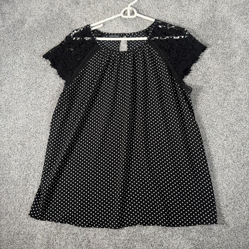 Roz & Ali Tunic Blouse L Polka Dot Retro Feminine Romantic Pinup Rockabilly Twee